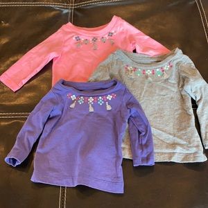 Carter’s long sleeve shirts in purple, pink and grey size 3 months Bundle of 3